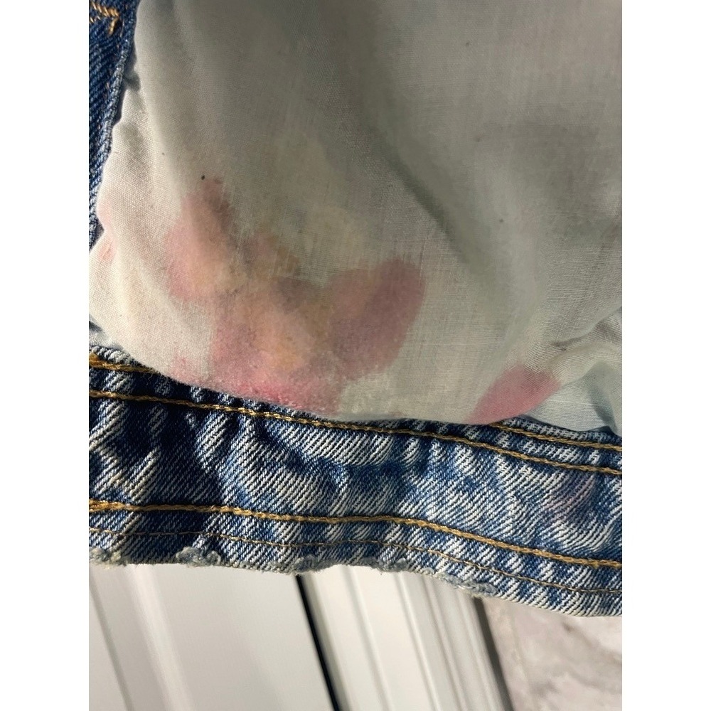 Custom Hand Painted Denim Jacket Women's Small Distressed Blue Wearable Art - Picture 10 of 16